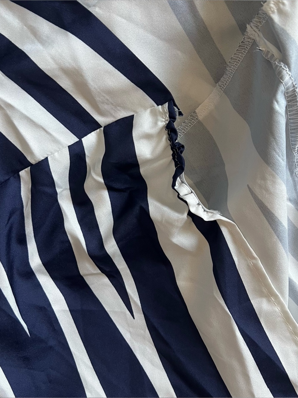 Striped Long Sleeve Shirt Dress with Waist Tie - White & Navy - Picture 2 of 2